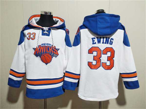 Men's New Yok Knicks #33 Patrick Ewing White Lace-Up Pullover Hoodie,We sell and wholesale Men's New Yok Knicks #33 Patrick Ewing White Lace-Up Pullover Hoodie on line form chian!